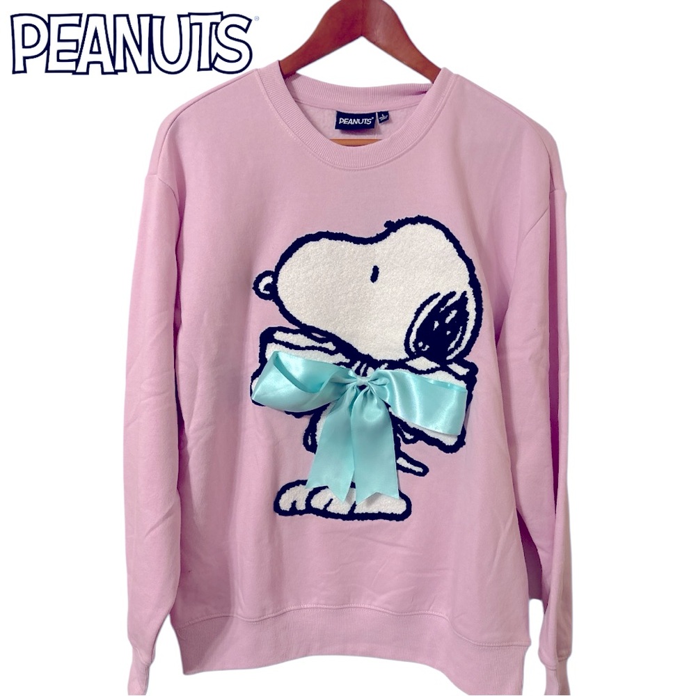 NWT Peanuts Pink Sweatshirt with Snoopy and Blue Bow - Picture 2 of 10